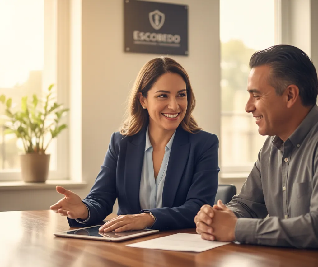 An Escobedo Insurance agent meeting with clients